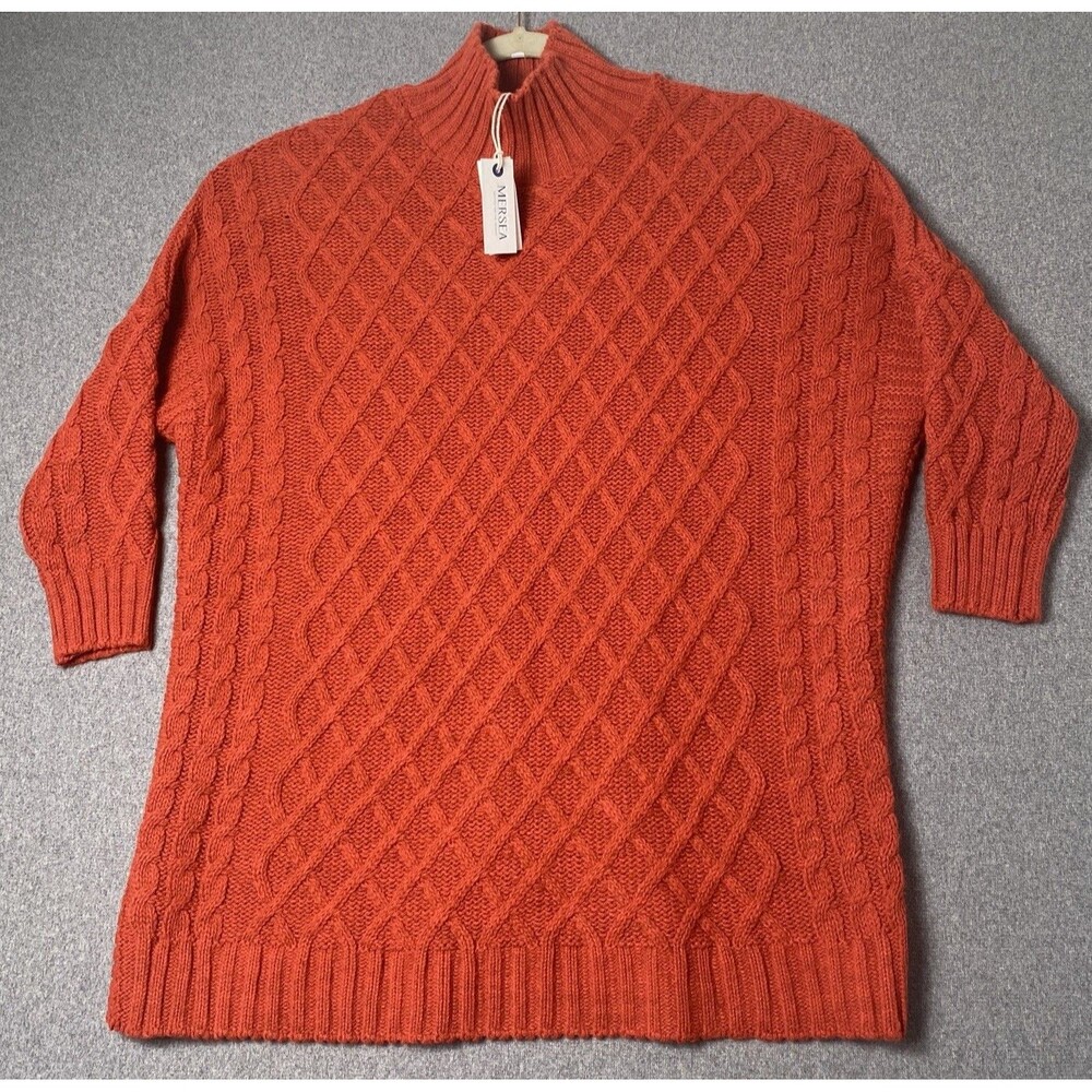 Mersea The Lisbon Traveler Mock Neck Knit Sweater Orange/Paprika One Sz NWT